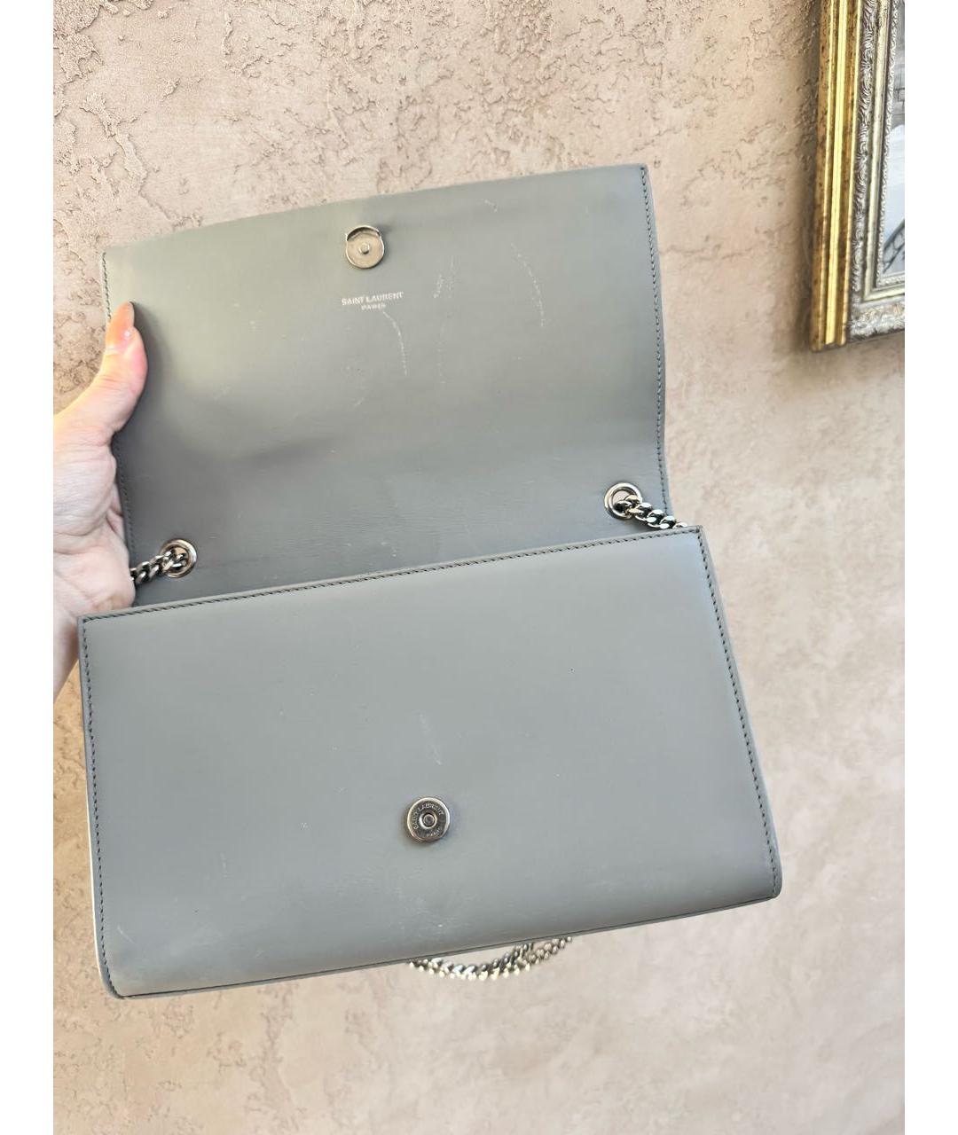SAINT LAURENT Серая кожаная сумка через плечо, фото 5
