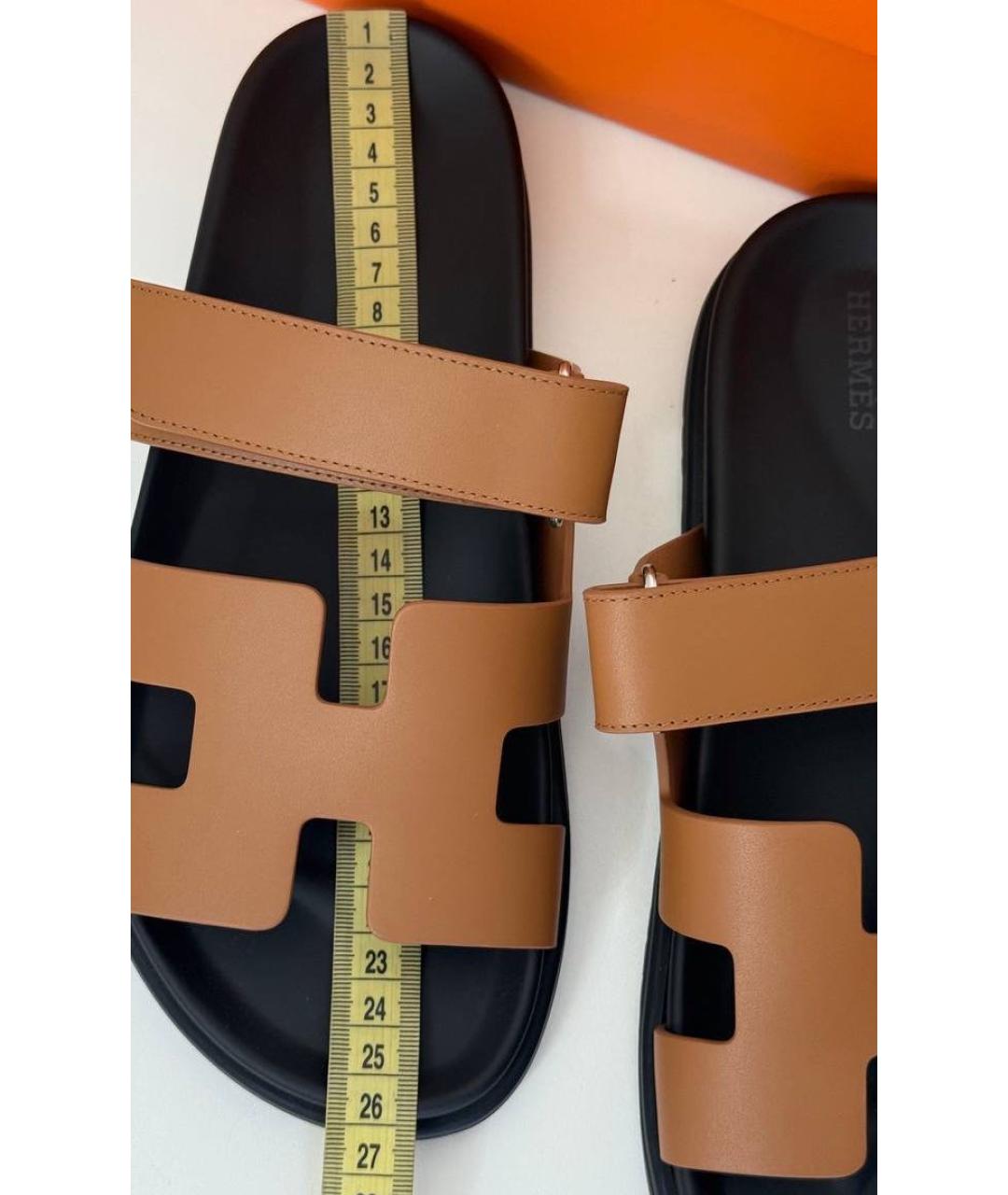 HERMES Черные кожаные шлепанцы, фото 6