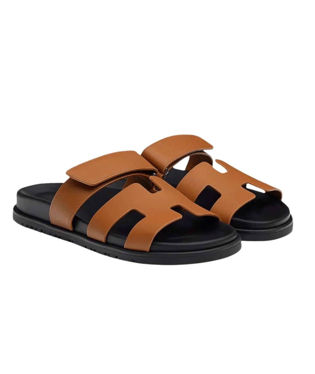 HERMES Черные кожаные шлепанцы, фото 8