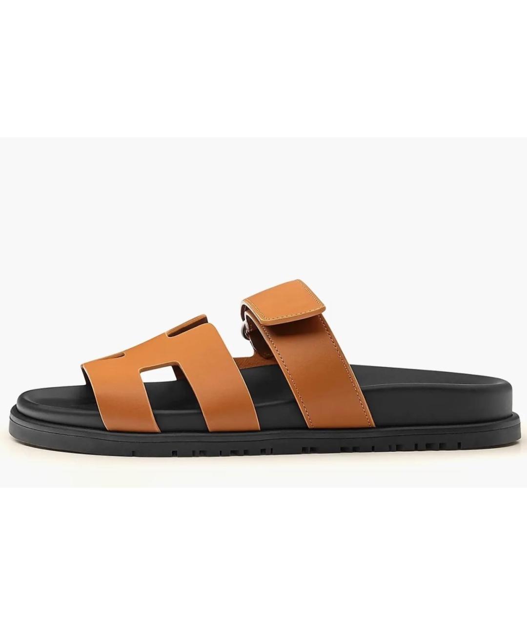 HERMES Черные кожаные шлепанцы, фото 9
