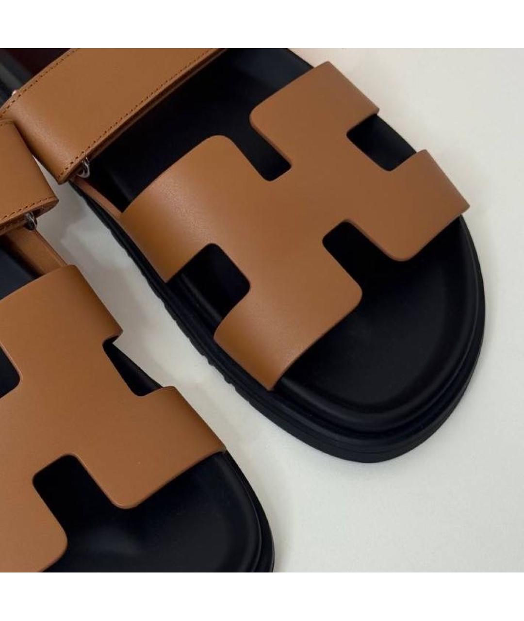 HERMES Черные кожаные шлепанцы, фото 3