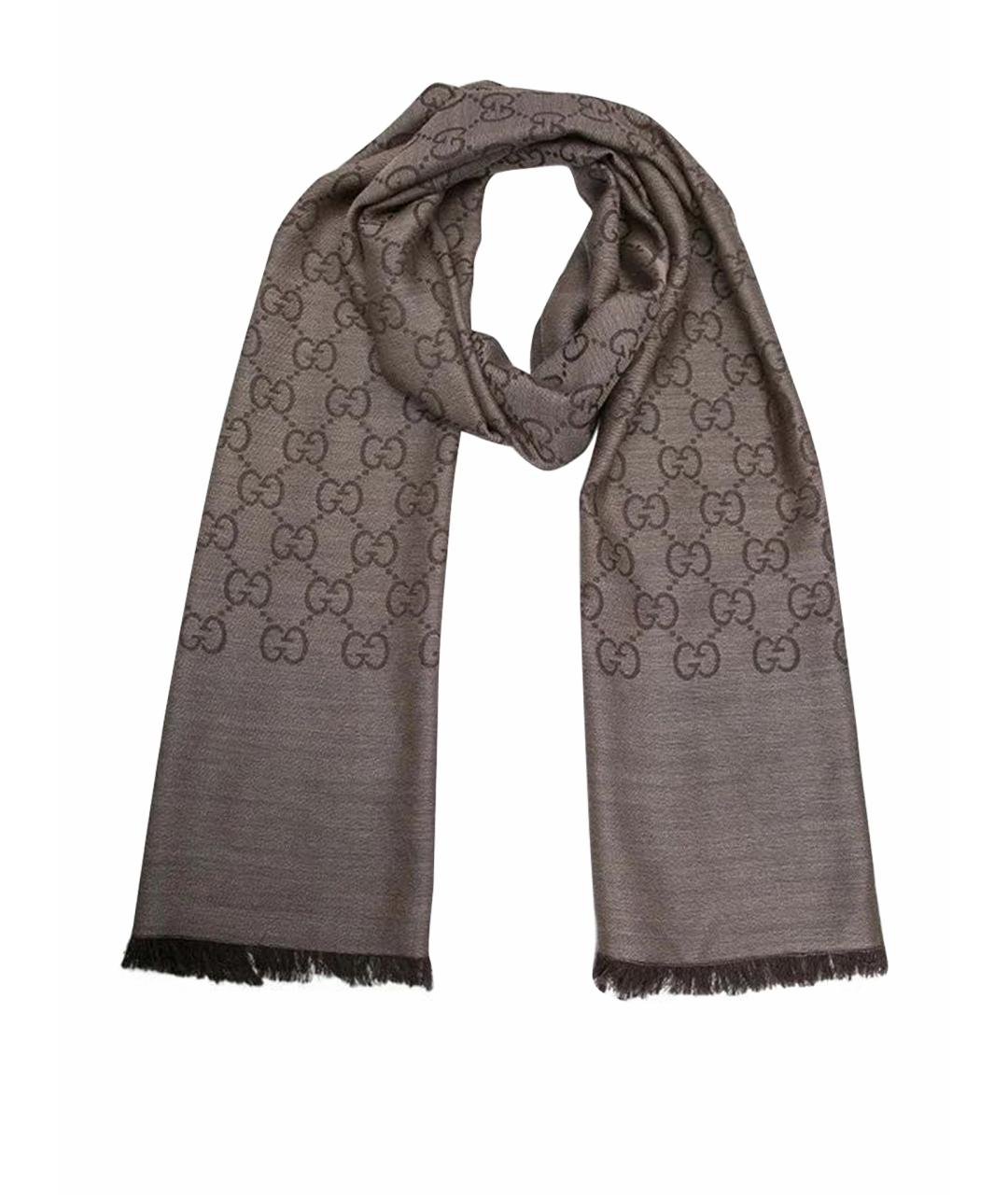 GUCCI Коричневый шерстяной шарф, фото 1