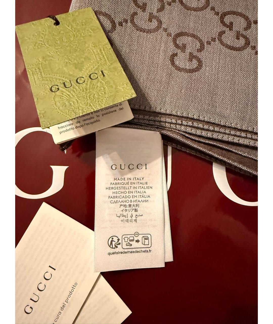 GUCCI Коричневый шерстяной шарф, фото 4