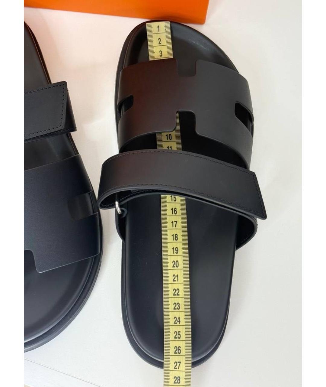 HERMES Черные кожаные шлепанцы, фото 5