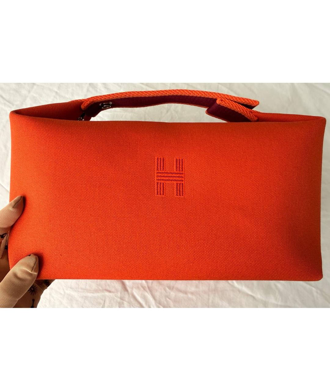 HERMES Оранжевая хлопковая косметичка, фото 3