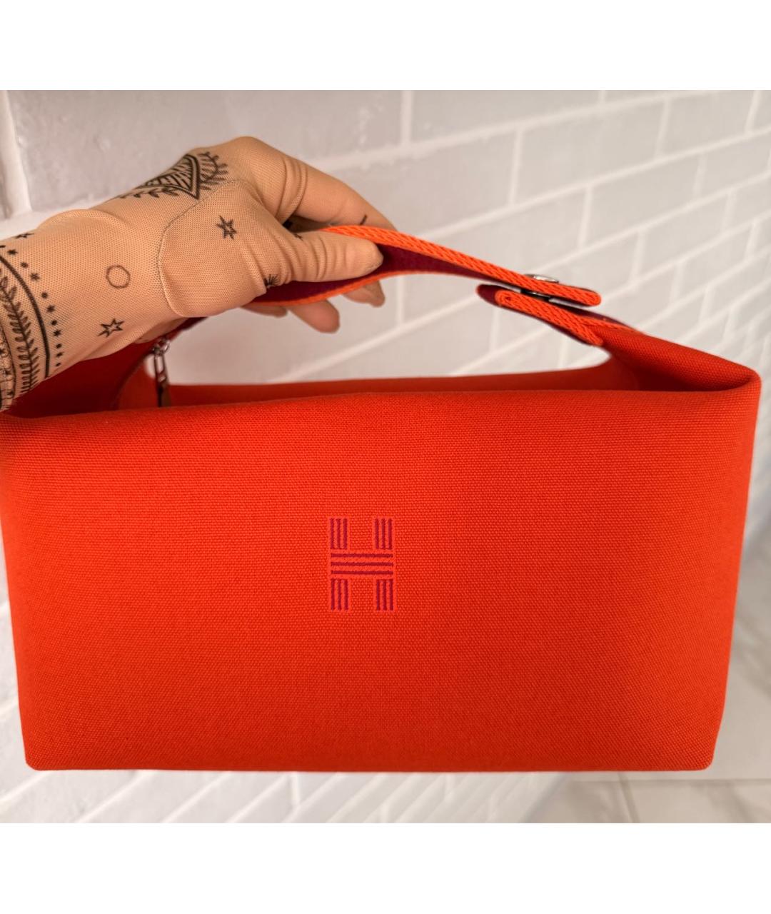 HERMES Оранжевая хлопковая косметичка, фото 2