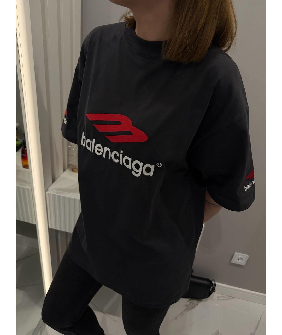 BALENCIAGA Антрацитовая хлопковая футболка, фото 4