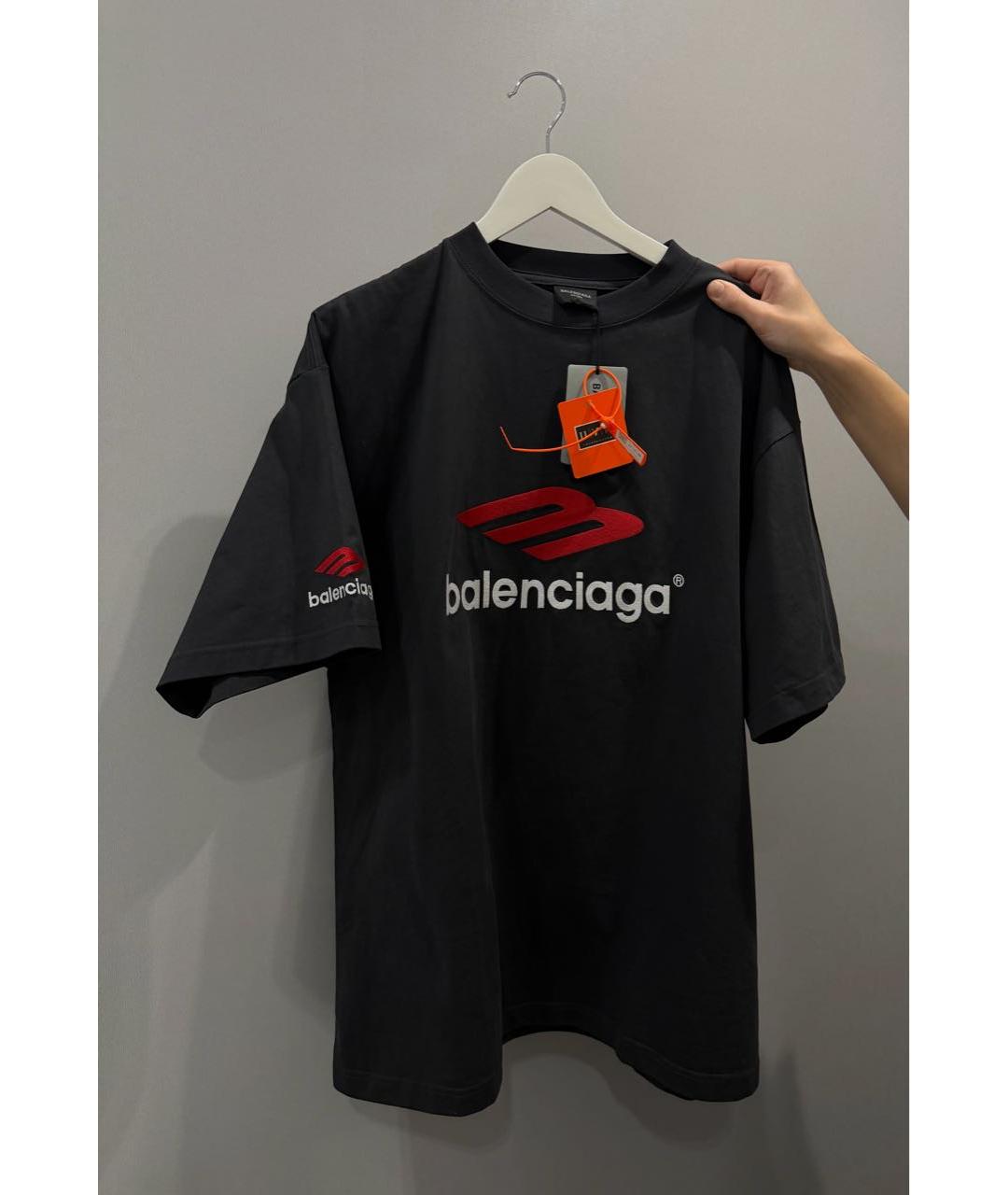 BALENCIAGA Антрацитовая хлопковая футболка, фото 8