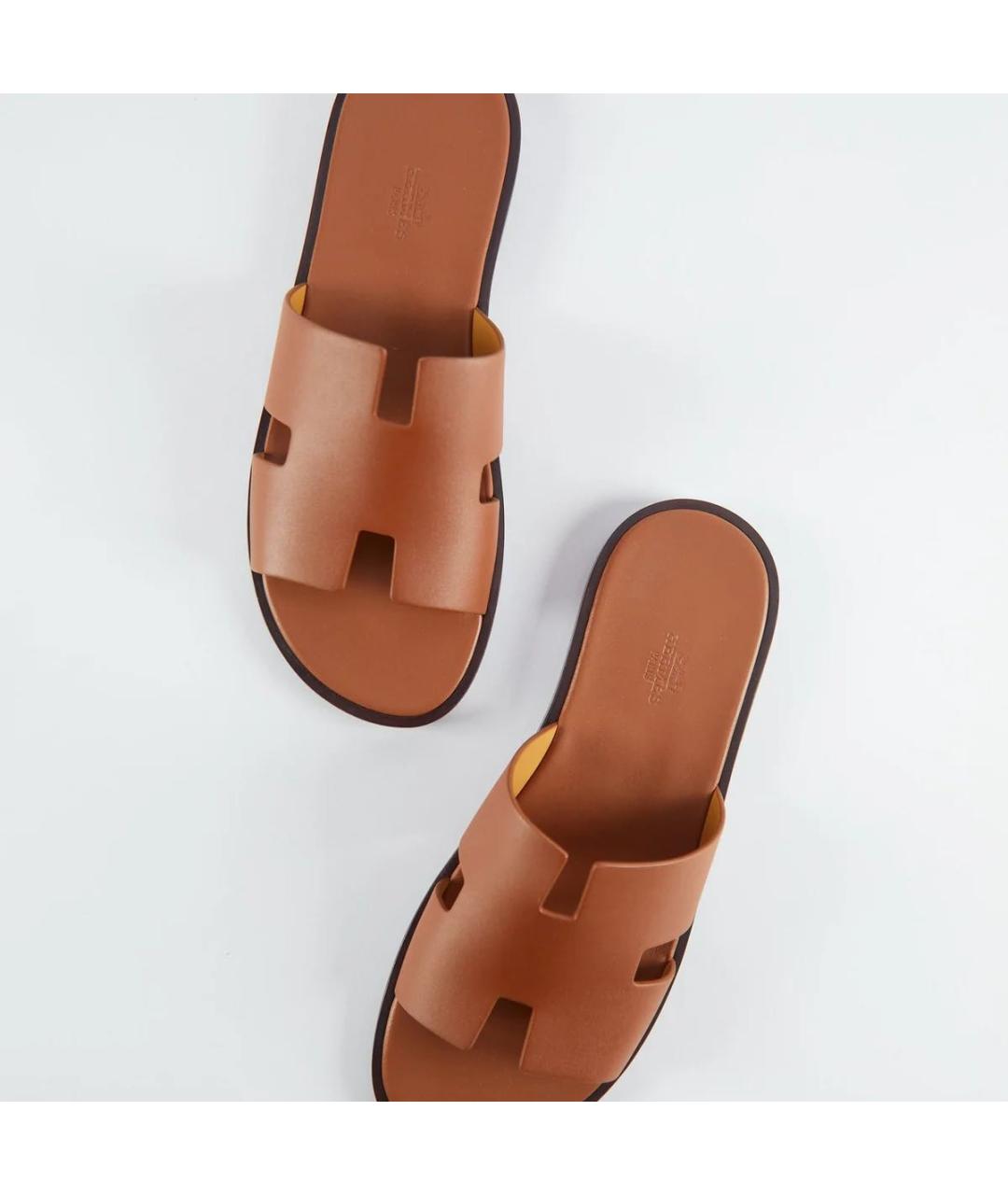 HERMES Коричневые кожаные шлепанцы, фото 6