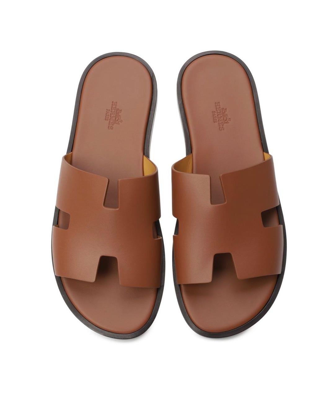 HERMES Коричневые кожаные шлепанцы, фото 2