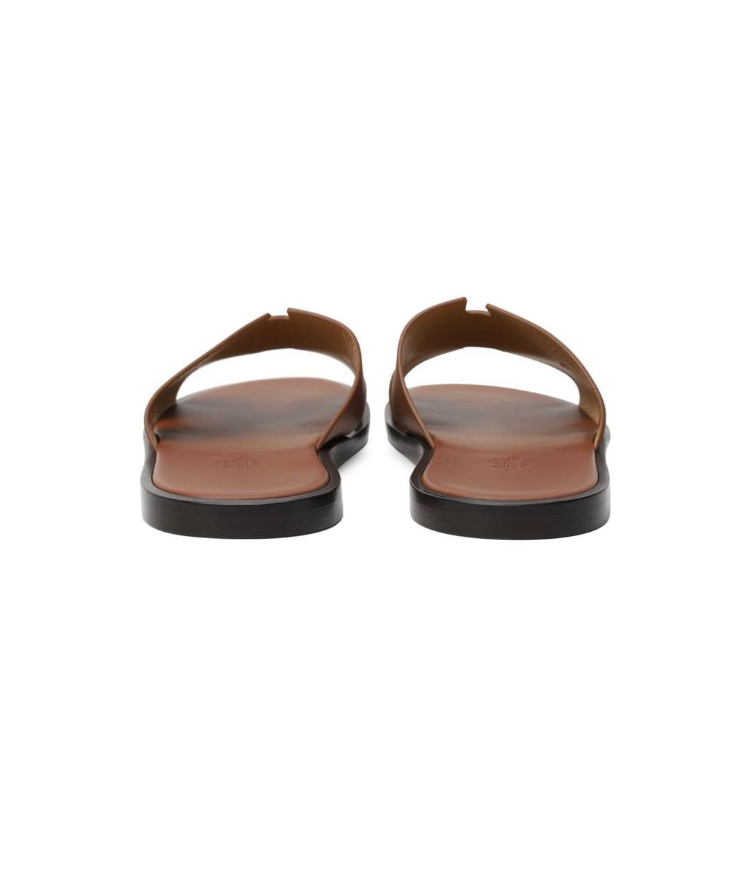 HERMES Коричневые кожаные шлепанцы, фото 4
