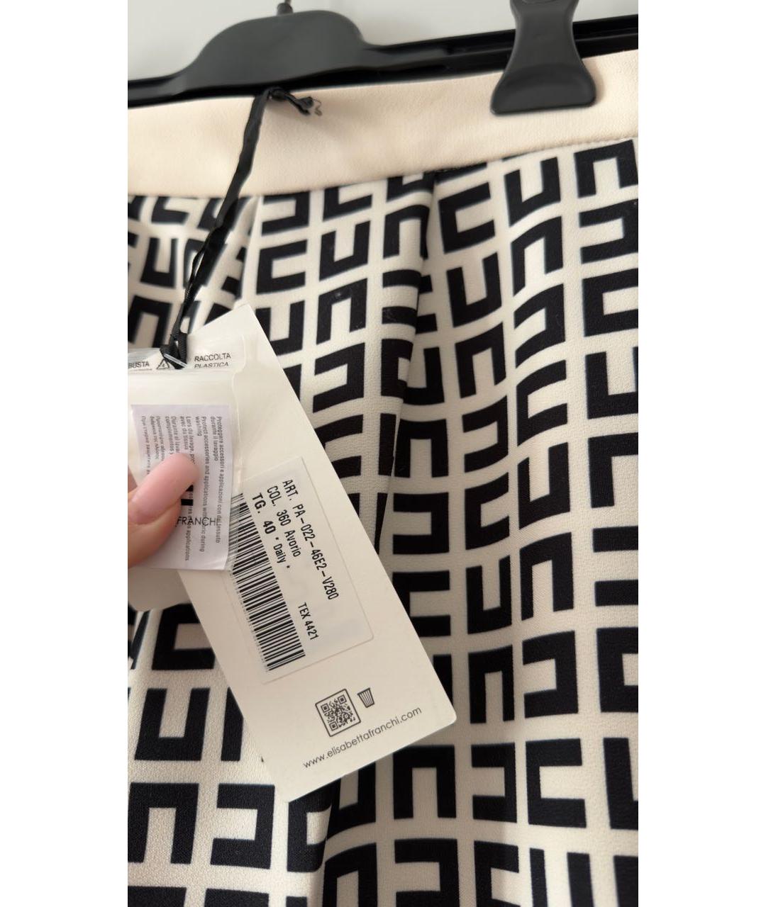 ELISABETTA FRANCHI Белые полиэстеровые брюки широкие, фото 4