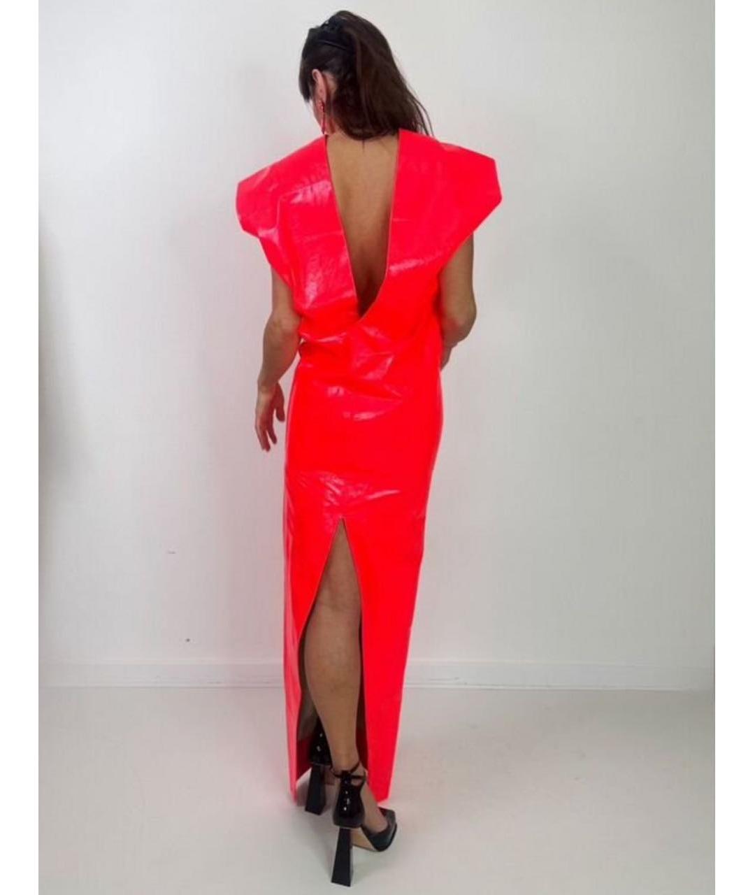 SPORTMAX Оранжевое кожаное вечернее платье, фото 5