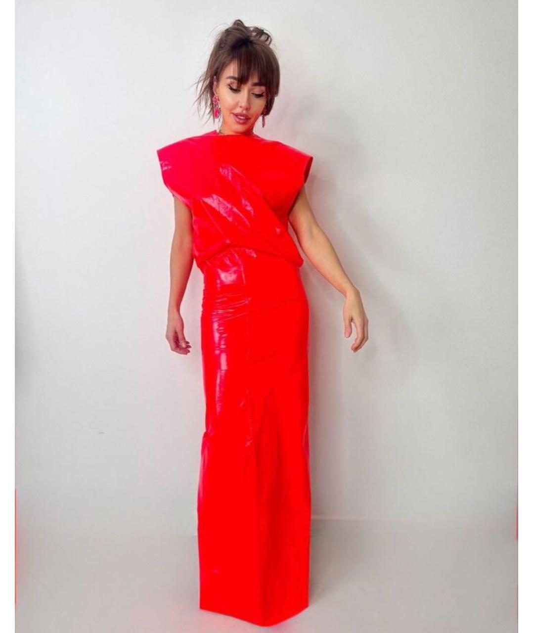 SPORTMAX Оранжевое кожаное вечернее платье, фото 7