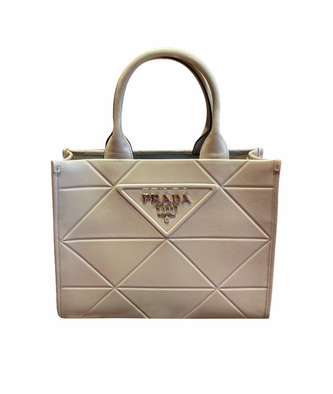 PRADA Бежевая кожаная сумка с короткими ручками, фото 1