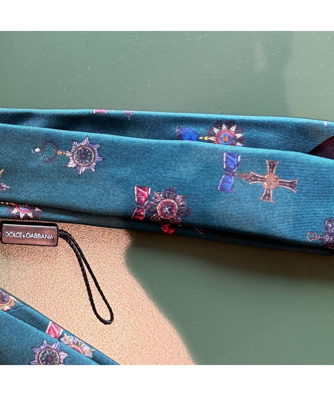 DOLCE&GABBANA Зеленый шелковый галстук, фото 4