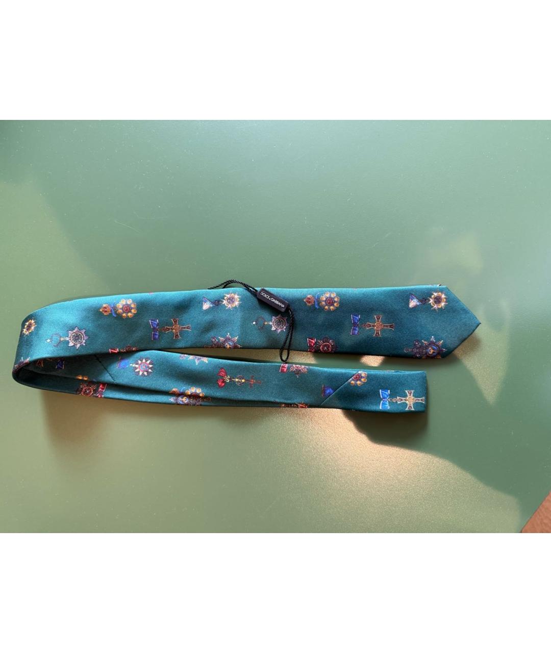 DOLCE&GABBANA Зеленый шелковый галстук, фото 5