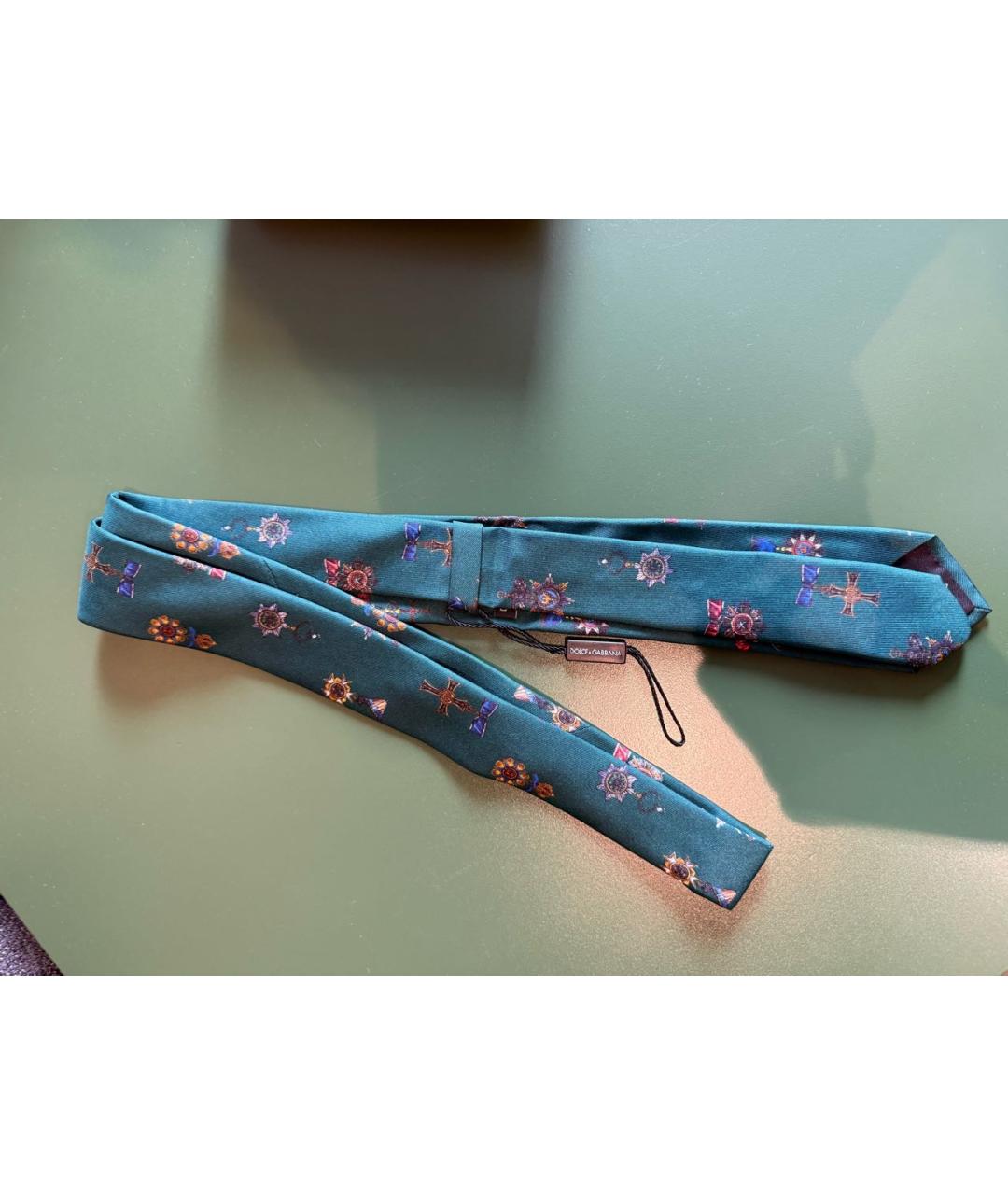 DOLCE&GABBANA Зеленый шелковый галстук, фото 2