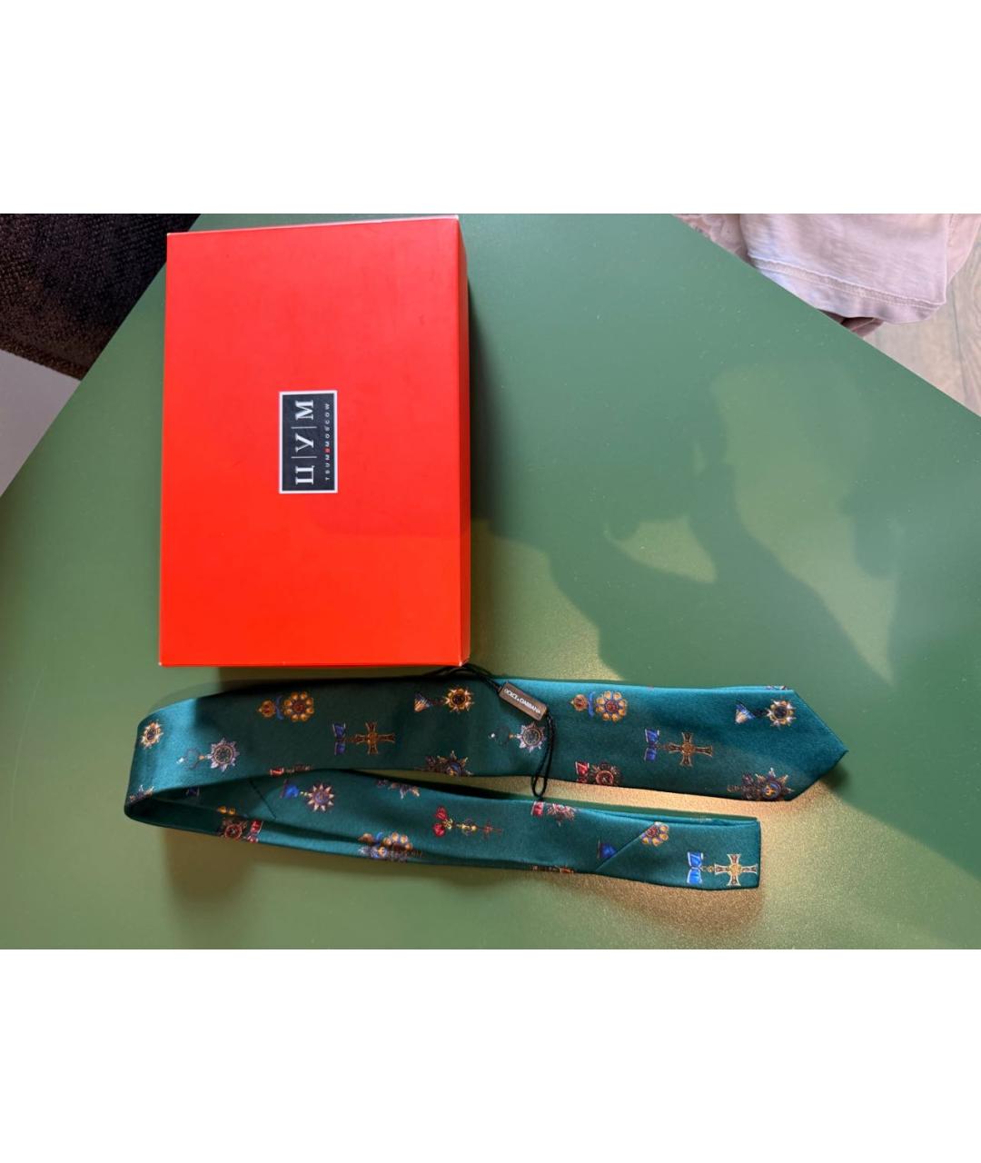 DOLCE&GABBANA Зеленый шелковый галстук, фото 3