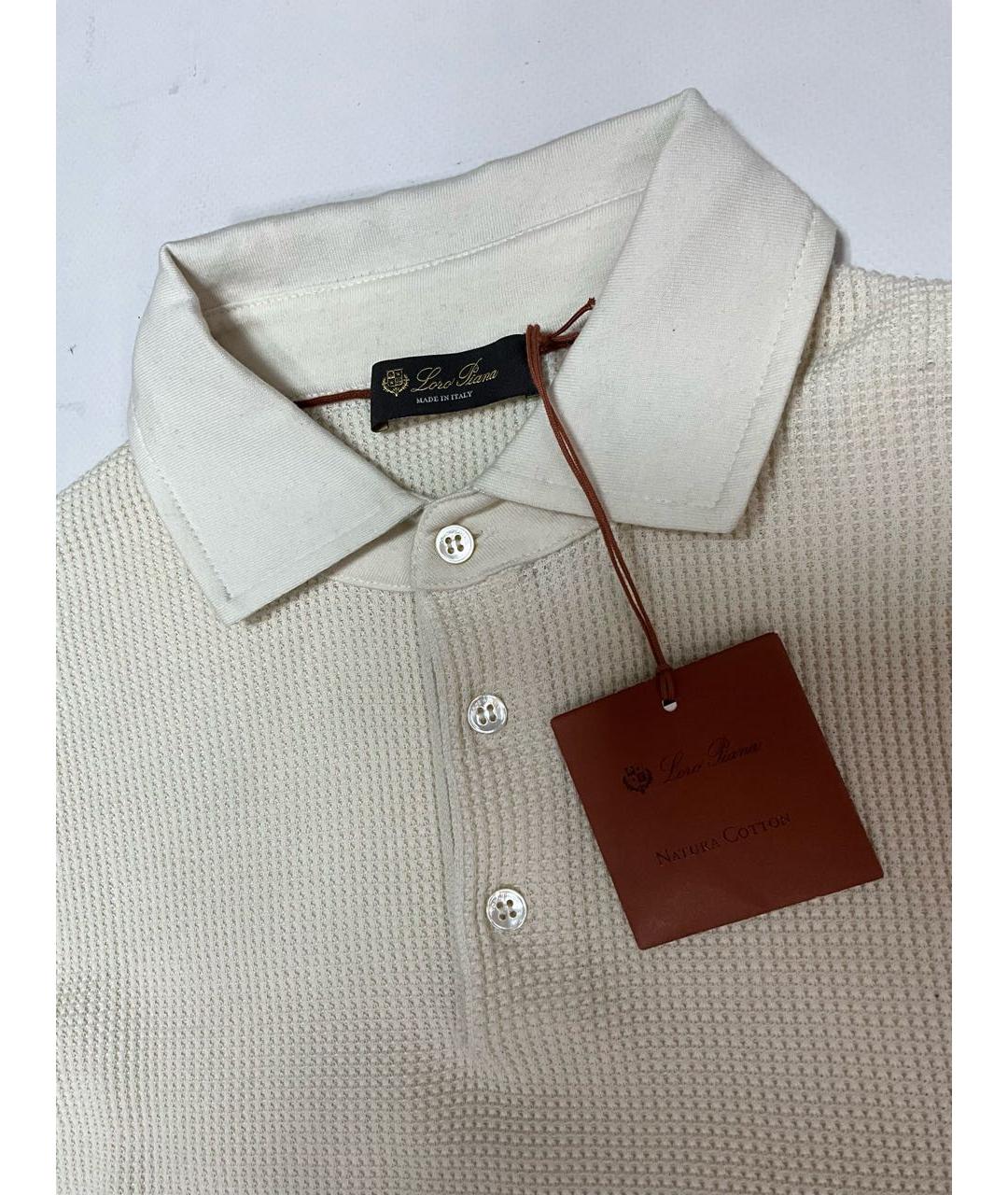 LORO PIANA Бежевое хлопковое поло с коротким рукавом, фото 4