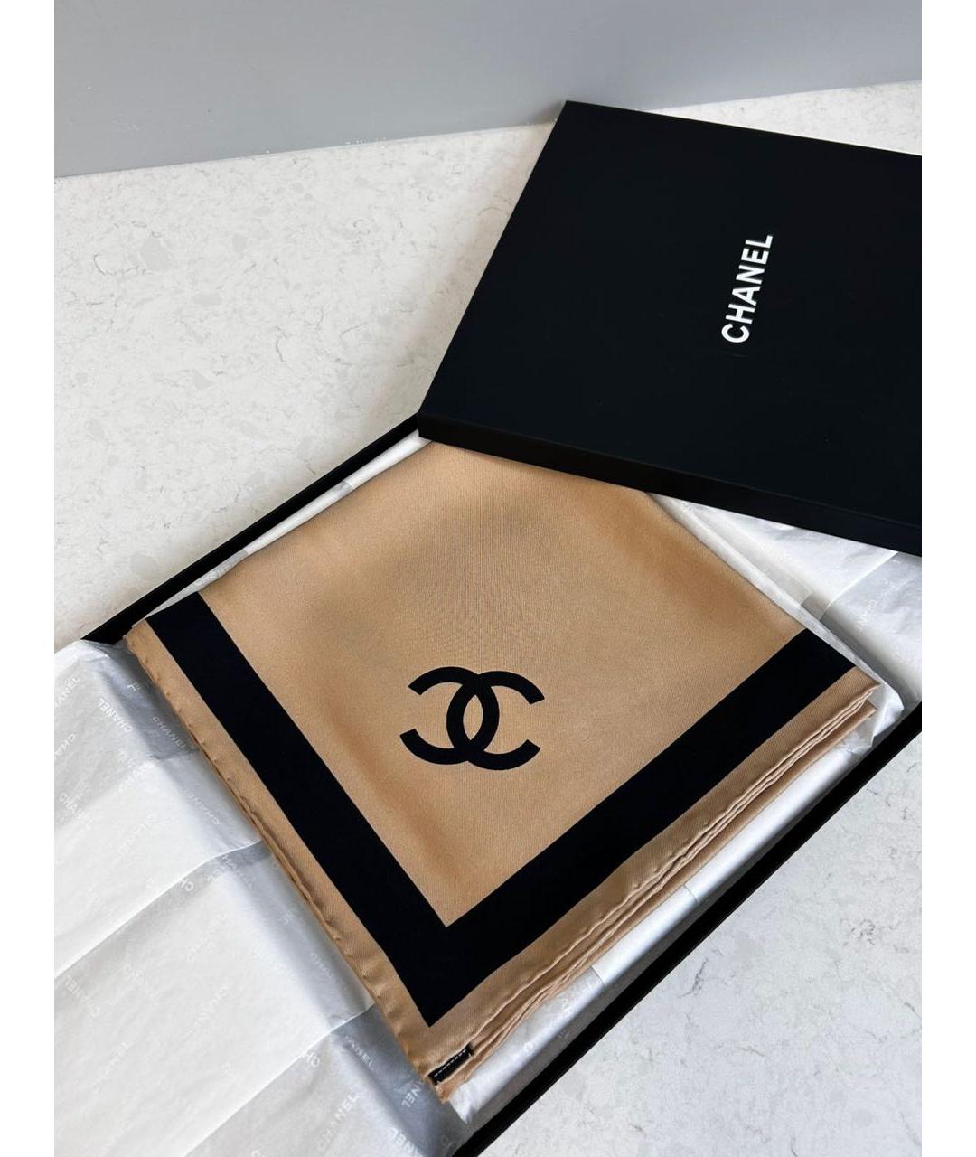 CHANEL Бежевый шелковый платок, фото 2