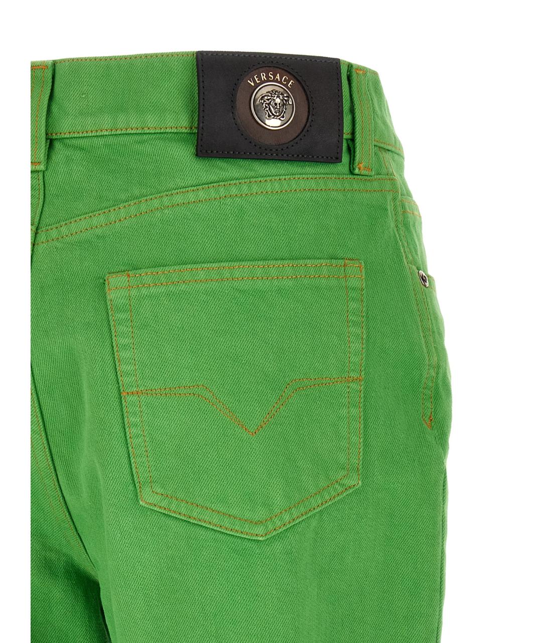 VERSACE Зеленые хлопковые прямые джинсы, фото 4