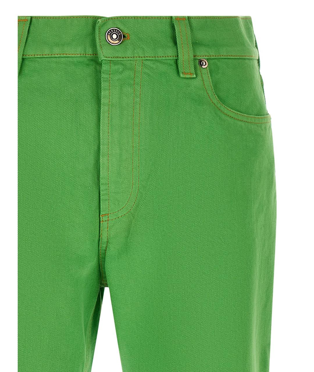 VERSACE Зеленые хлопковые прямые джинсы, фото 3