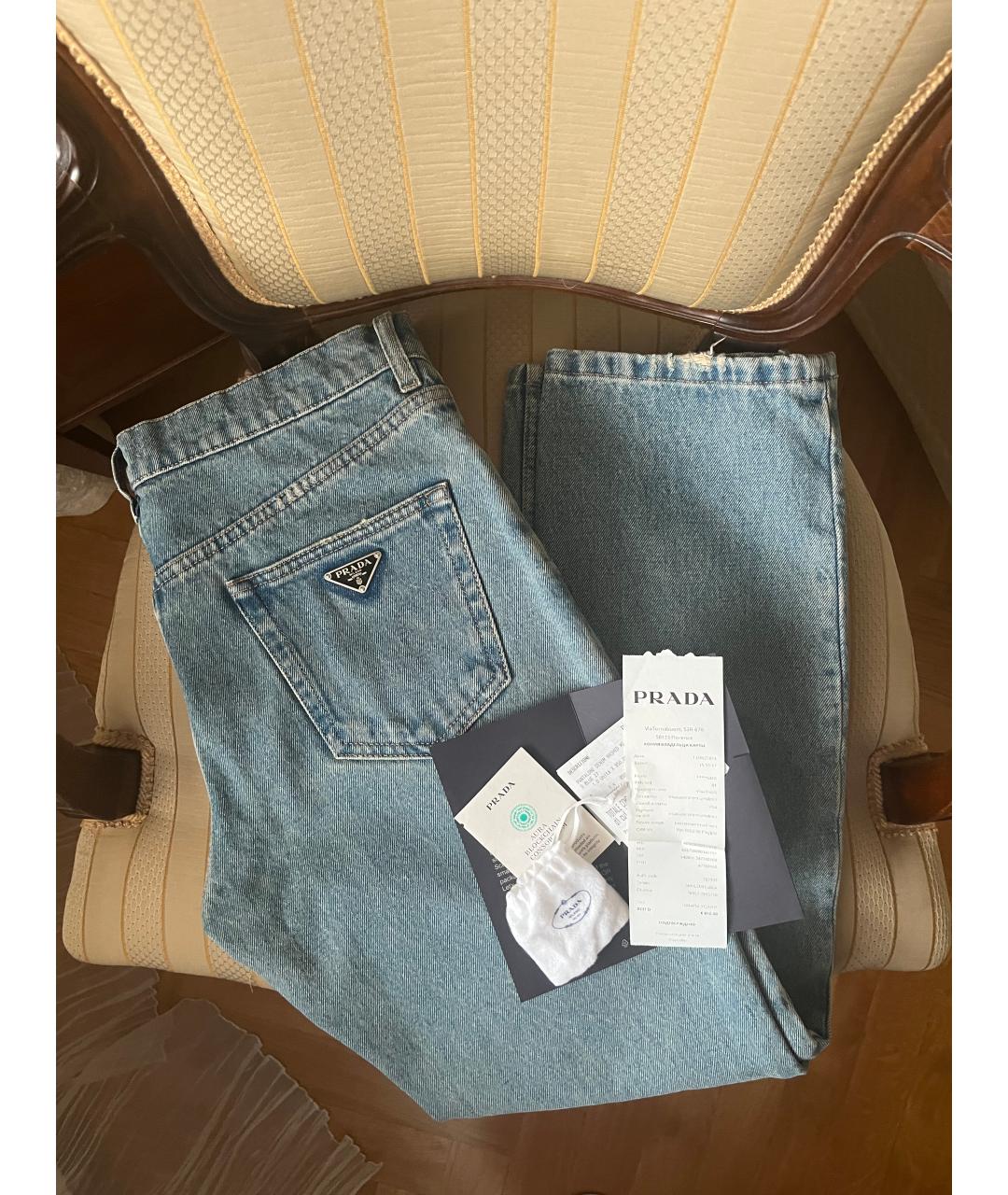 PRADA Голубые хлопковые прямые джинсы, фото 5