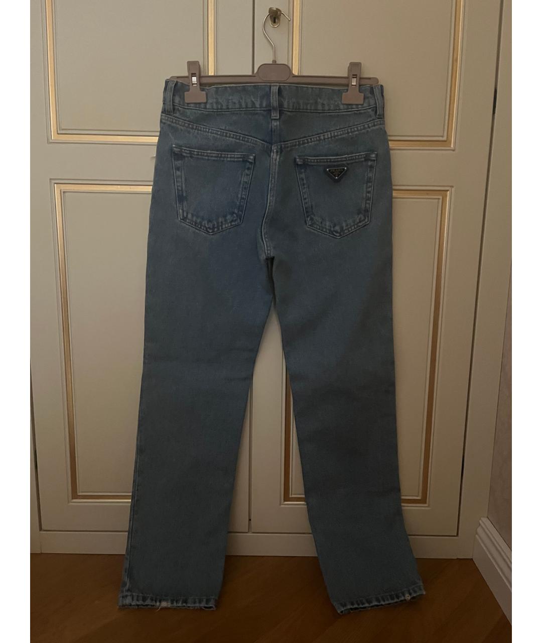 PRADA Голубые хлопковые прямые джинсы, фото 3