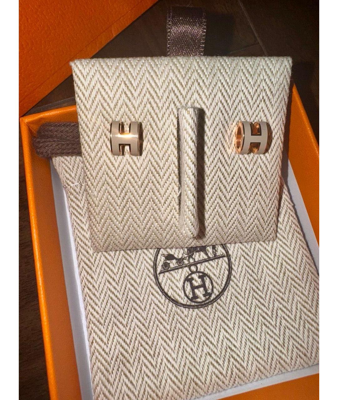 HERMES Бежевые металлические серьги, фото 3