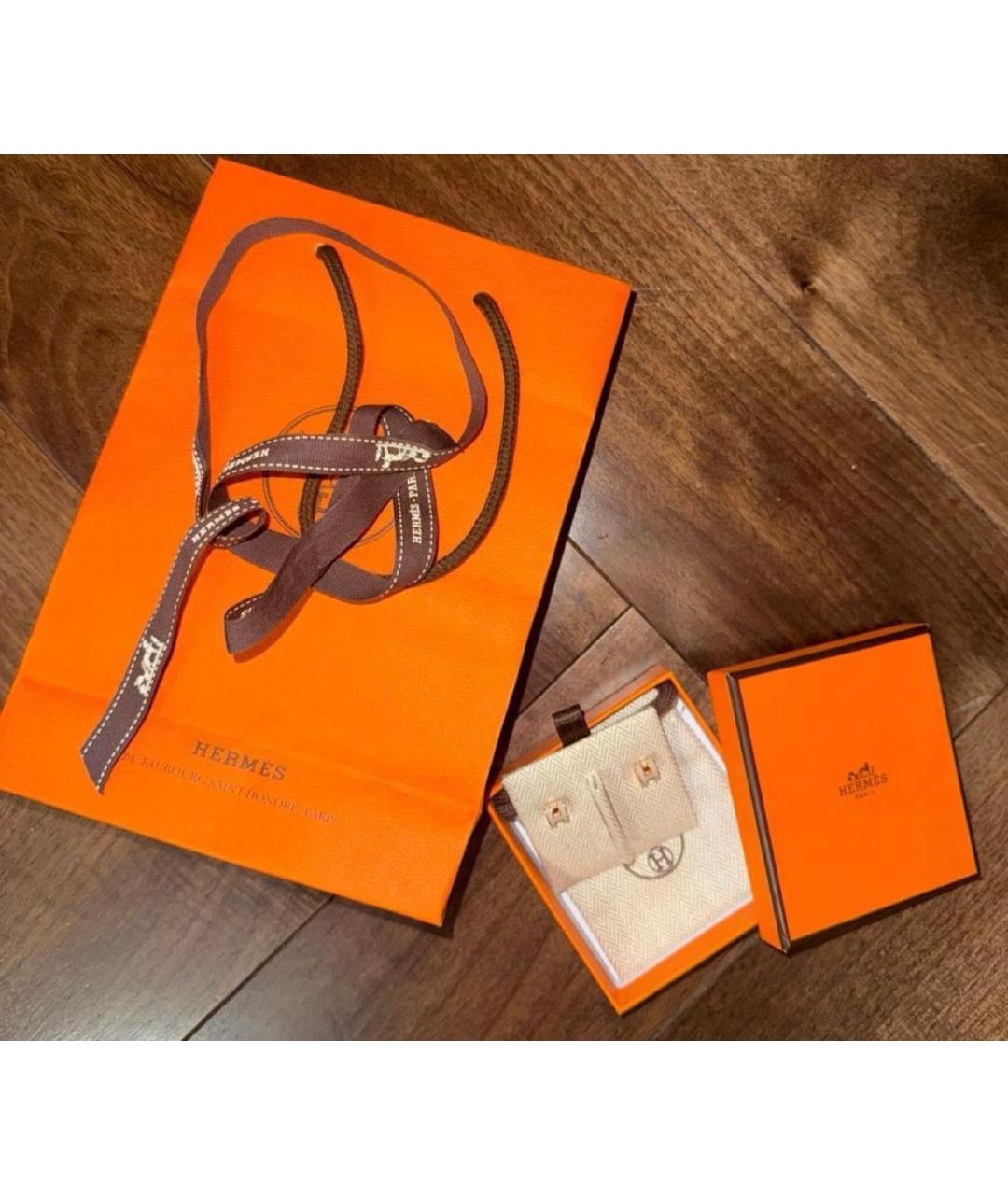 HERMES Бежевые металлические серьги, фото 2