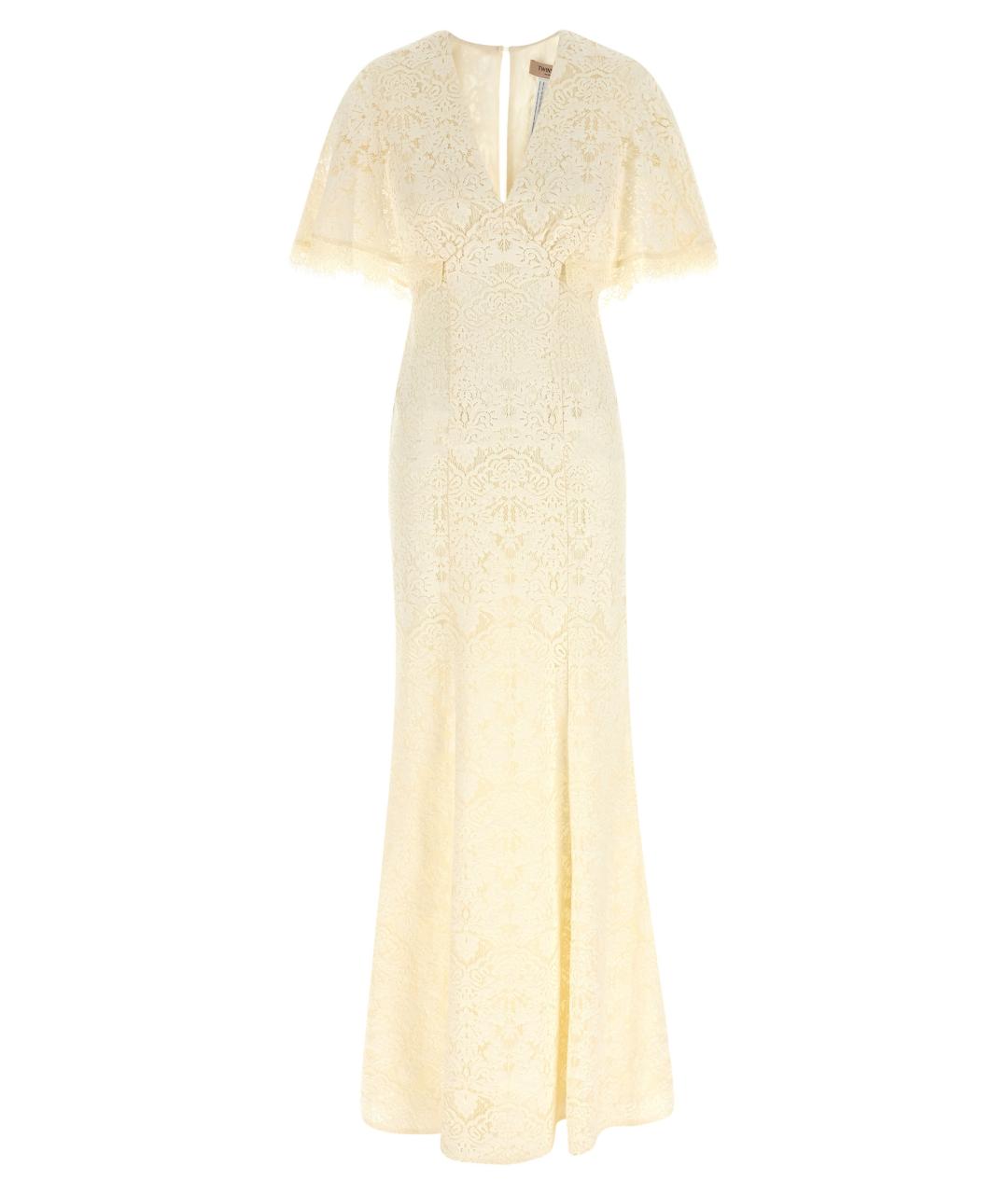 TWIN-SET Белое хлопковое коктейльное платье, фото 1