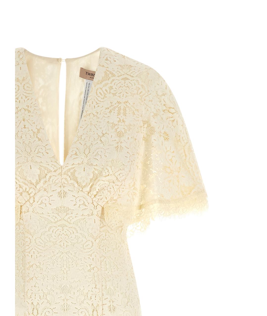 TWIN-SET Белое хлопковое коктейльное платье, фото 3