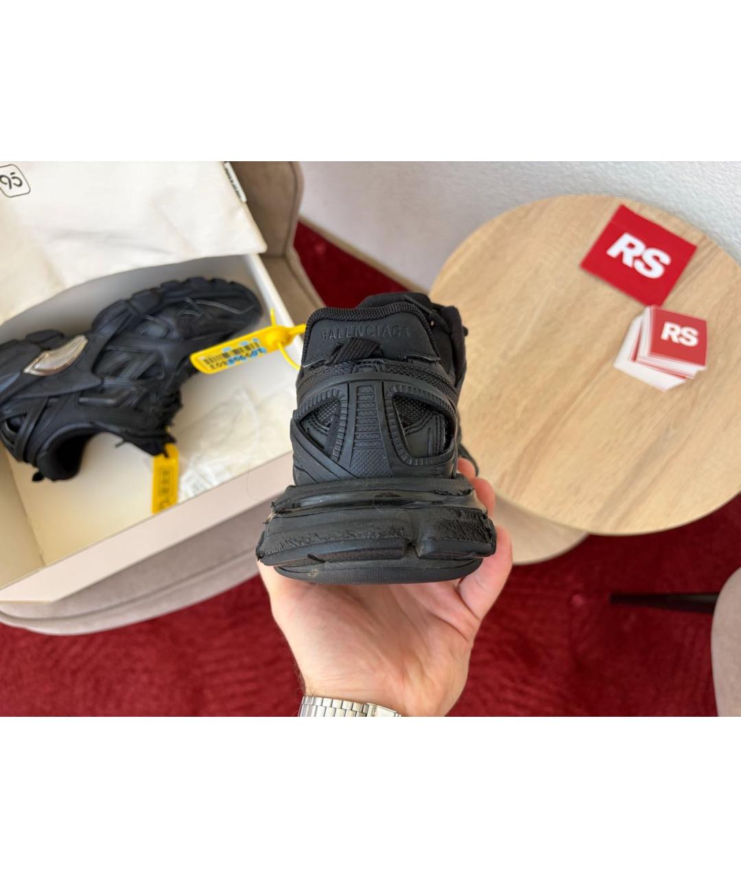 BALENCIAGA Черные кожаные кроссовки, фото 4