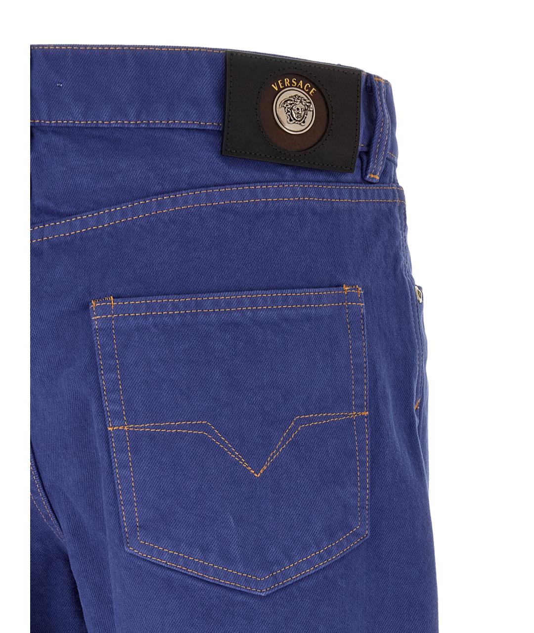 VERSACE Синие хлопковые прямые джинсы, фото 4