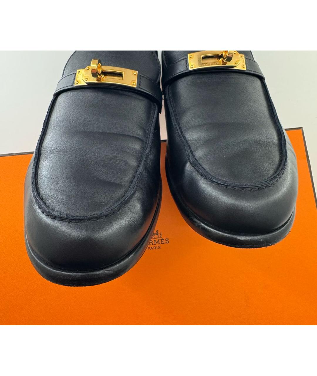 HERMES Черные кожаные лоферы, фото 6