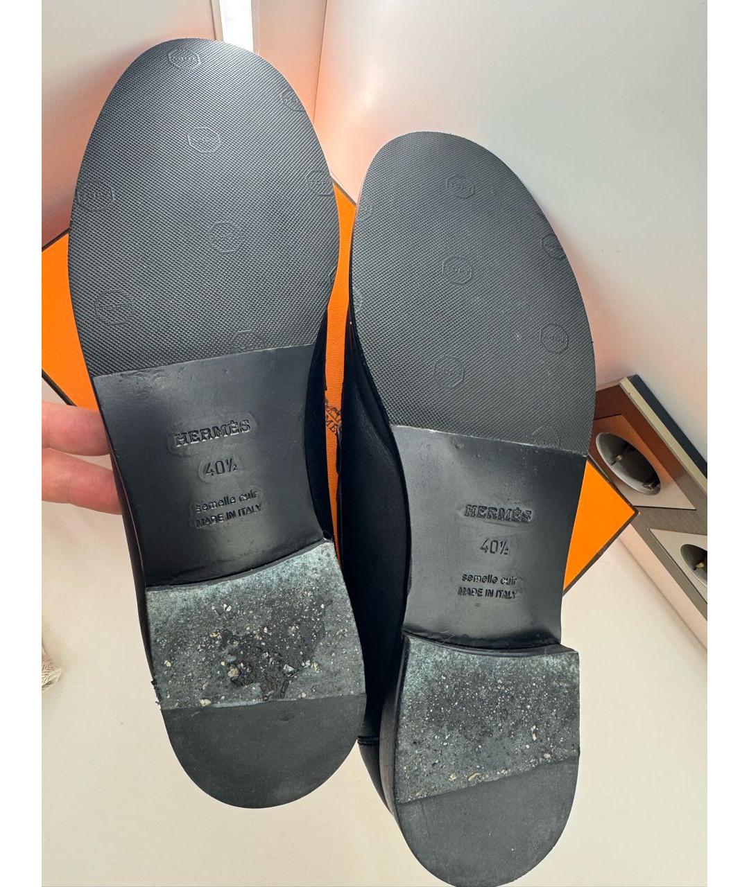 HERMES Черные кожаные лоферы, фото 4