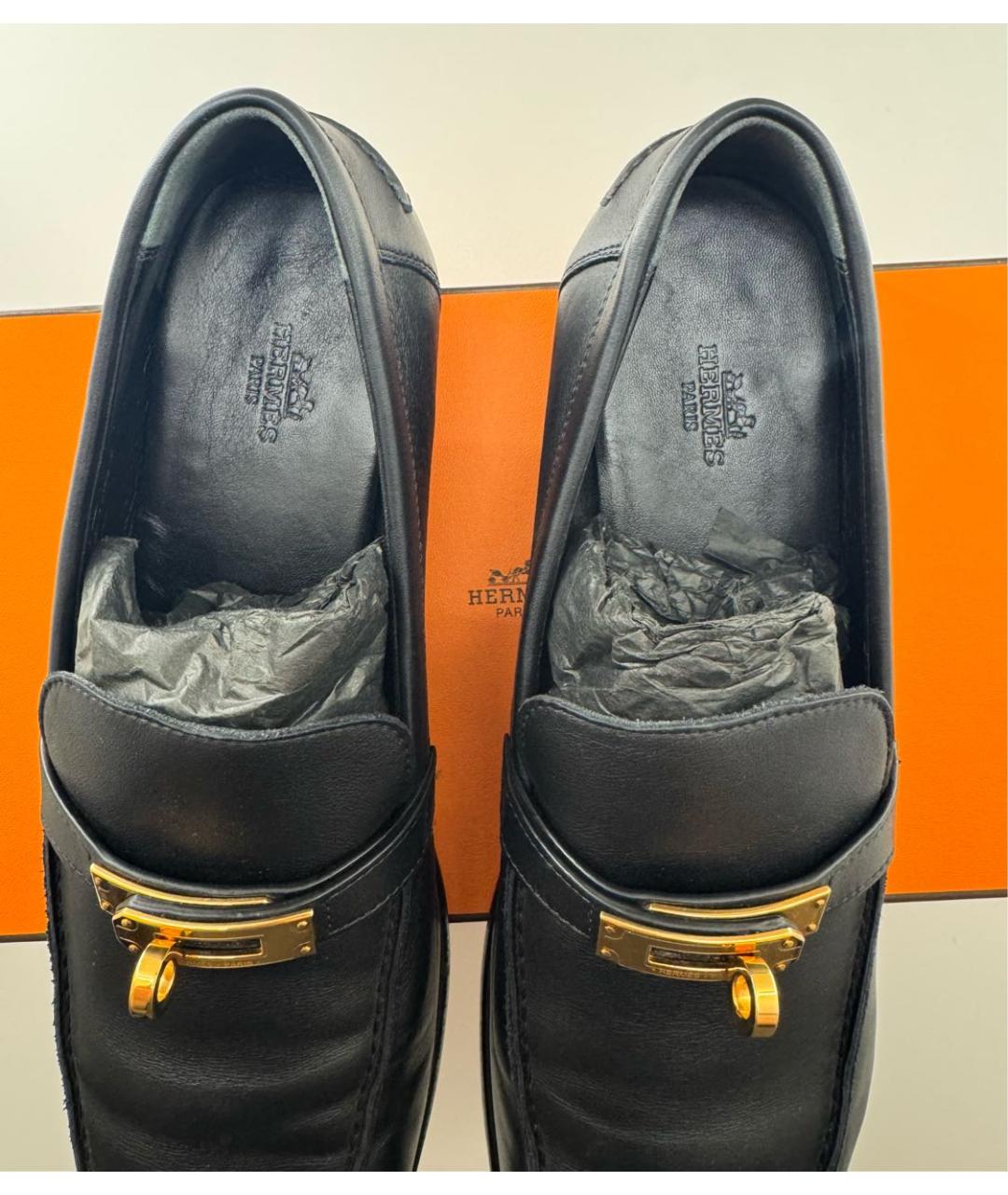 HERMES Черные кожаные лоферы, фото 5