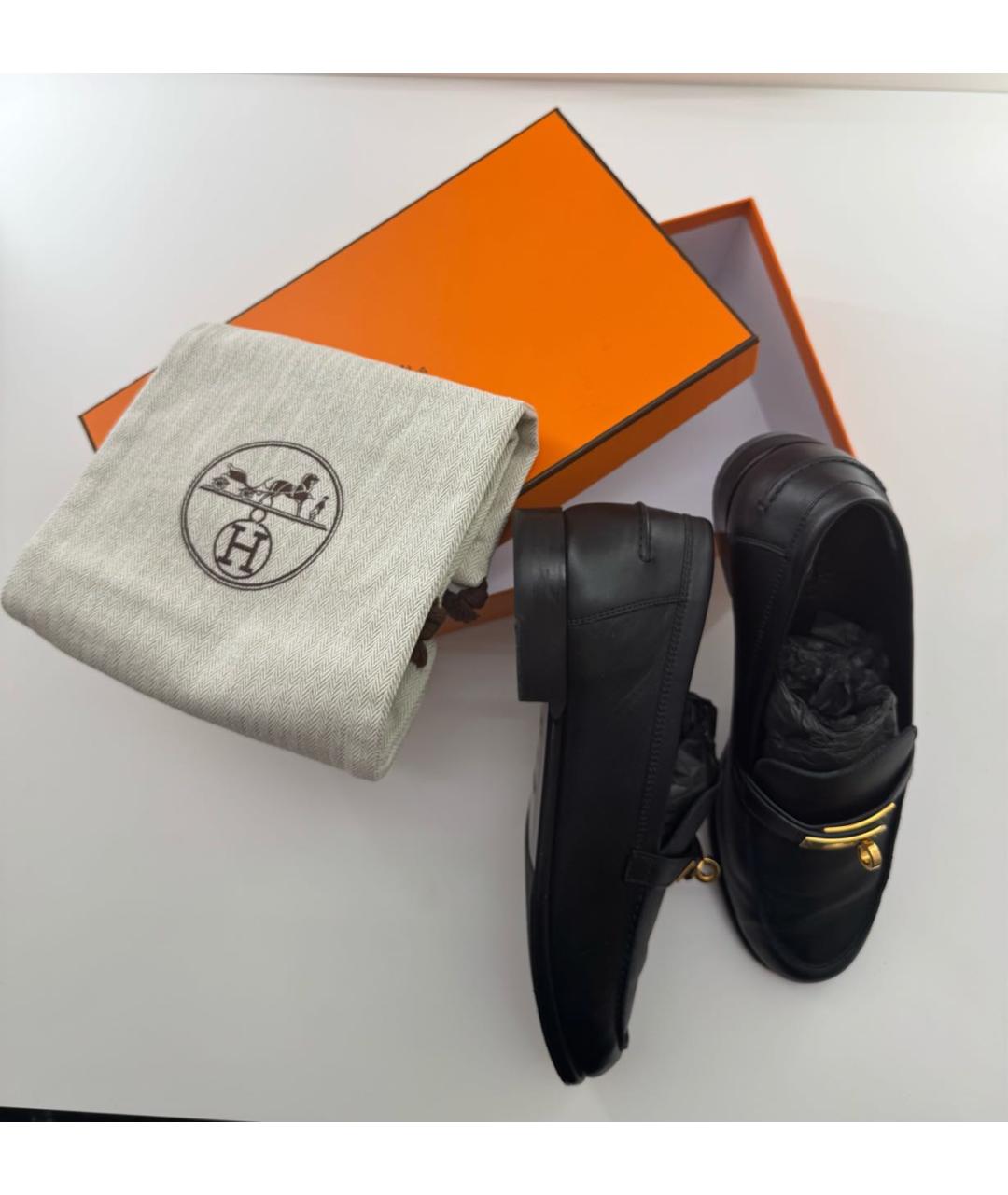 HERMES Черные кожаные лоферы, фото 2