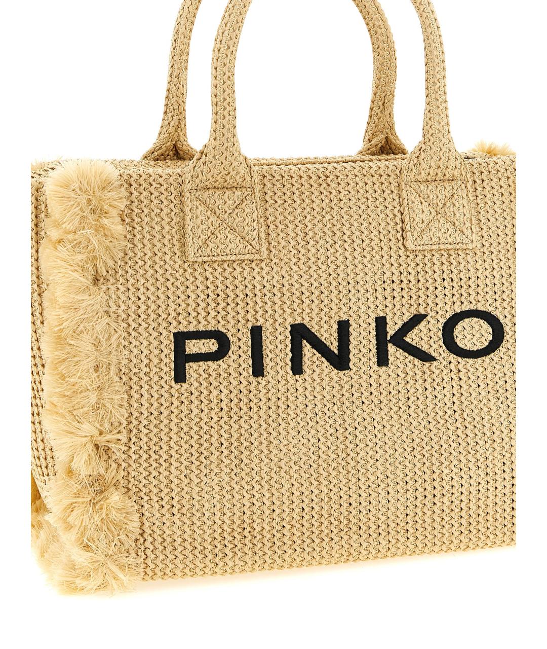 PINKO Бежевая синтетическая сумка тоут, фото 3