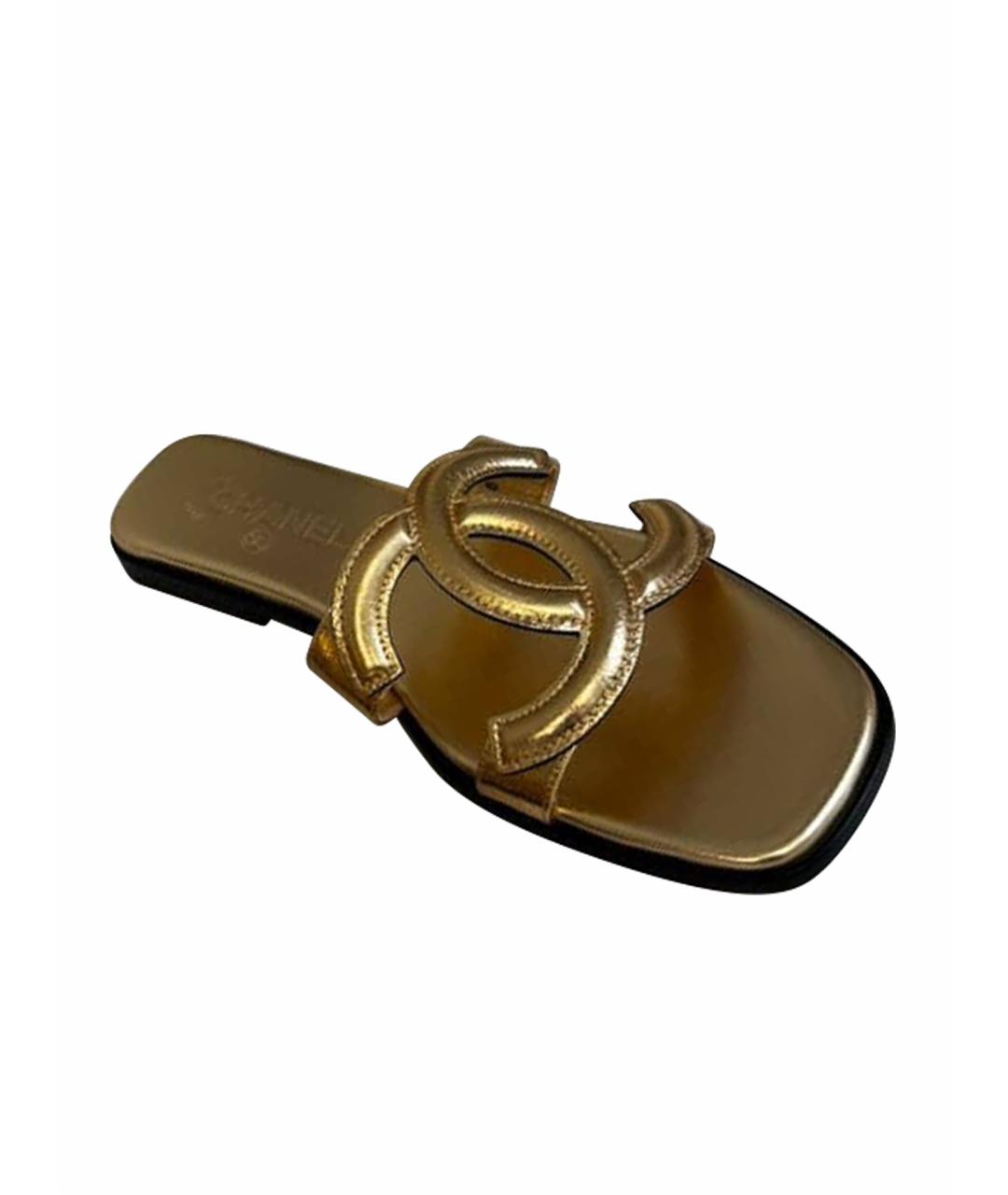 CHANEL Золотые кожаные сандалии, фото 1