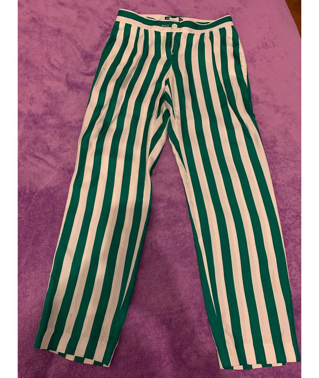 DOLCE&GABBANA Зеленые шелковые прямые брюки, фото 5