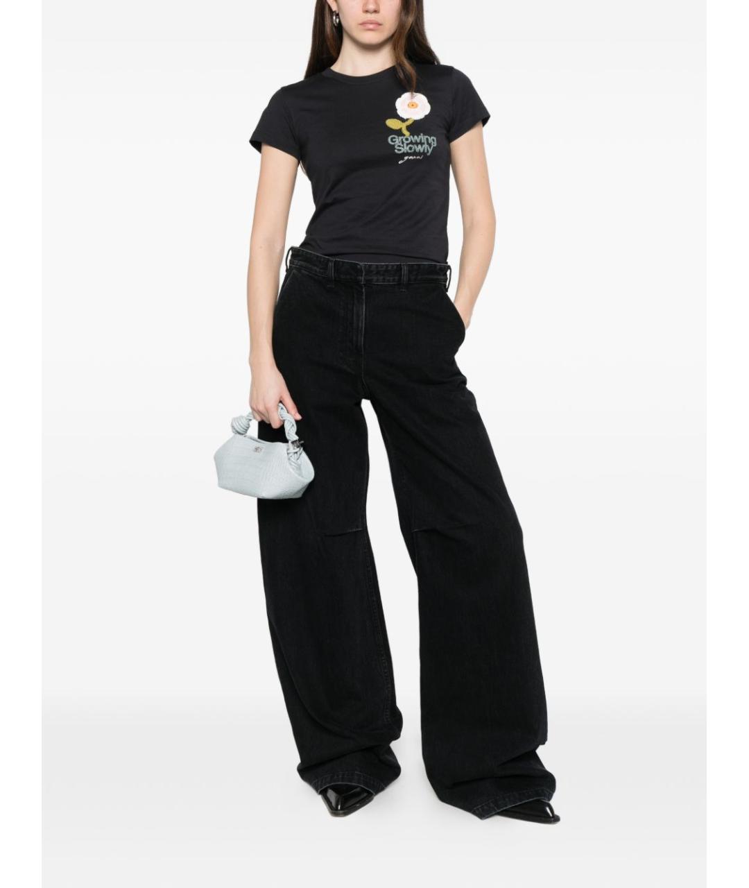 GANNI Черная хлопковая футболка, фото 3