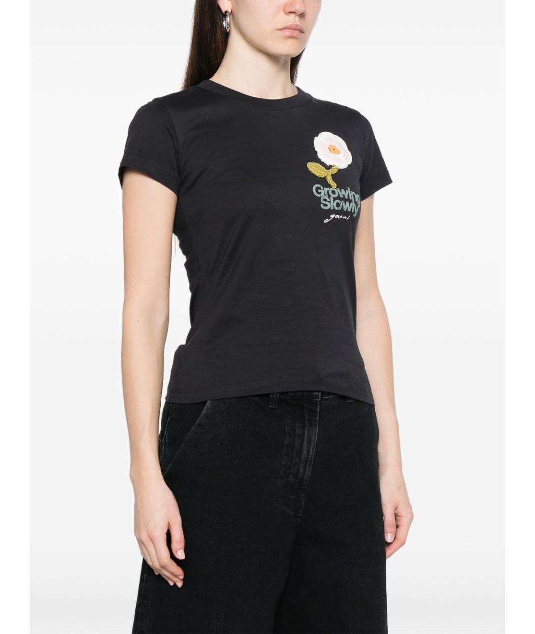 GANNI Черная хлопковая футболка, фото 5