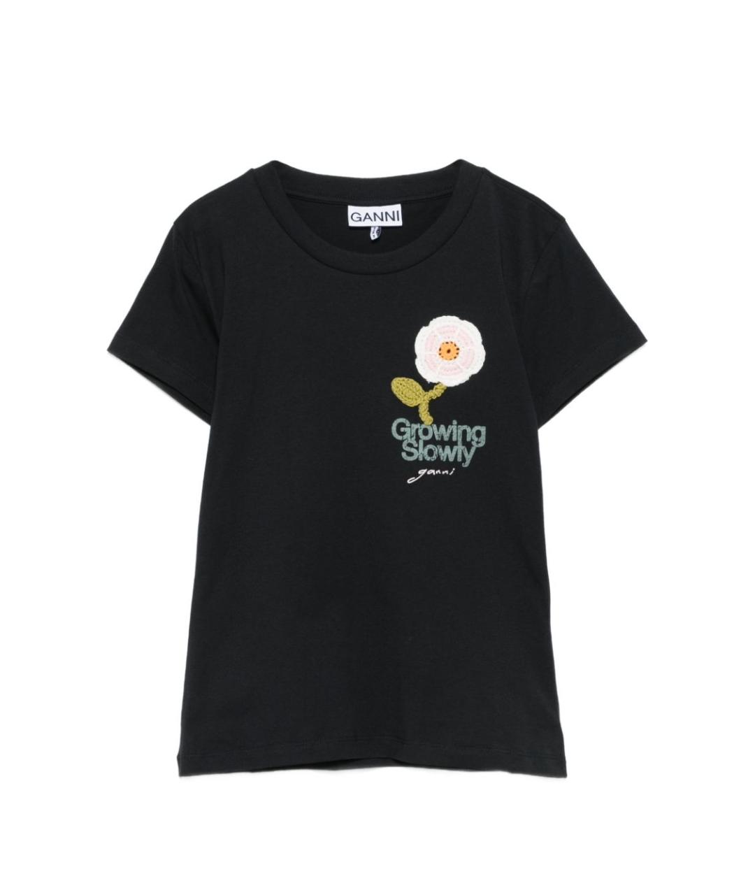 GANNI Черная хлопковая футболка, фото 1