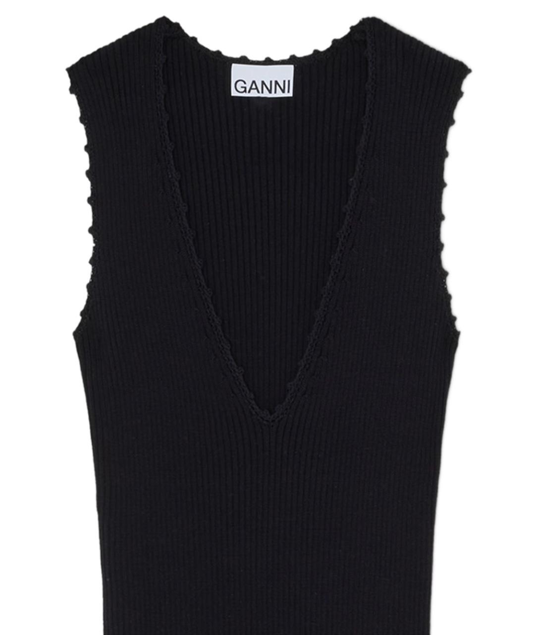 GANNI Черное хлопковое повседневное платье, фото 2