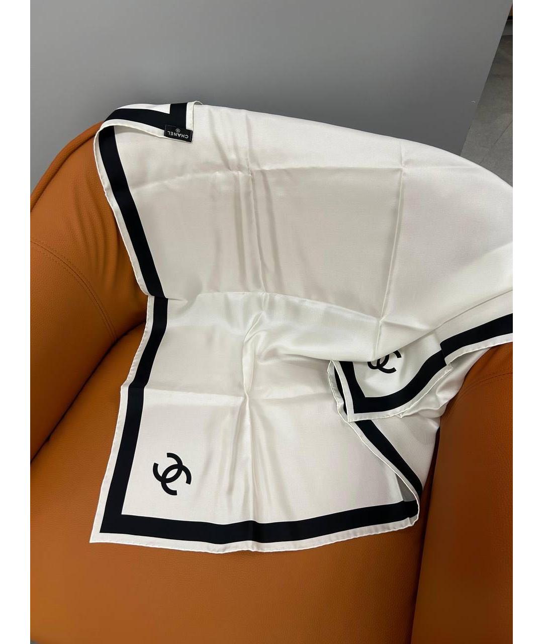 CHANEL Белый шелковый платок, фото 2