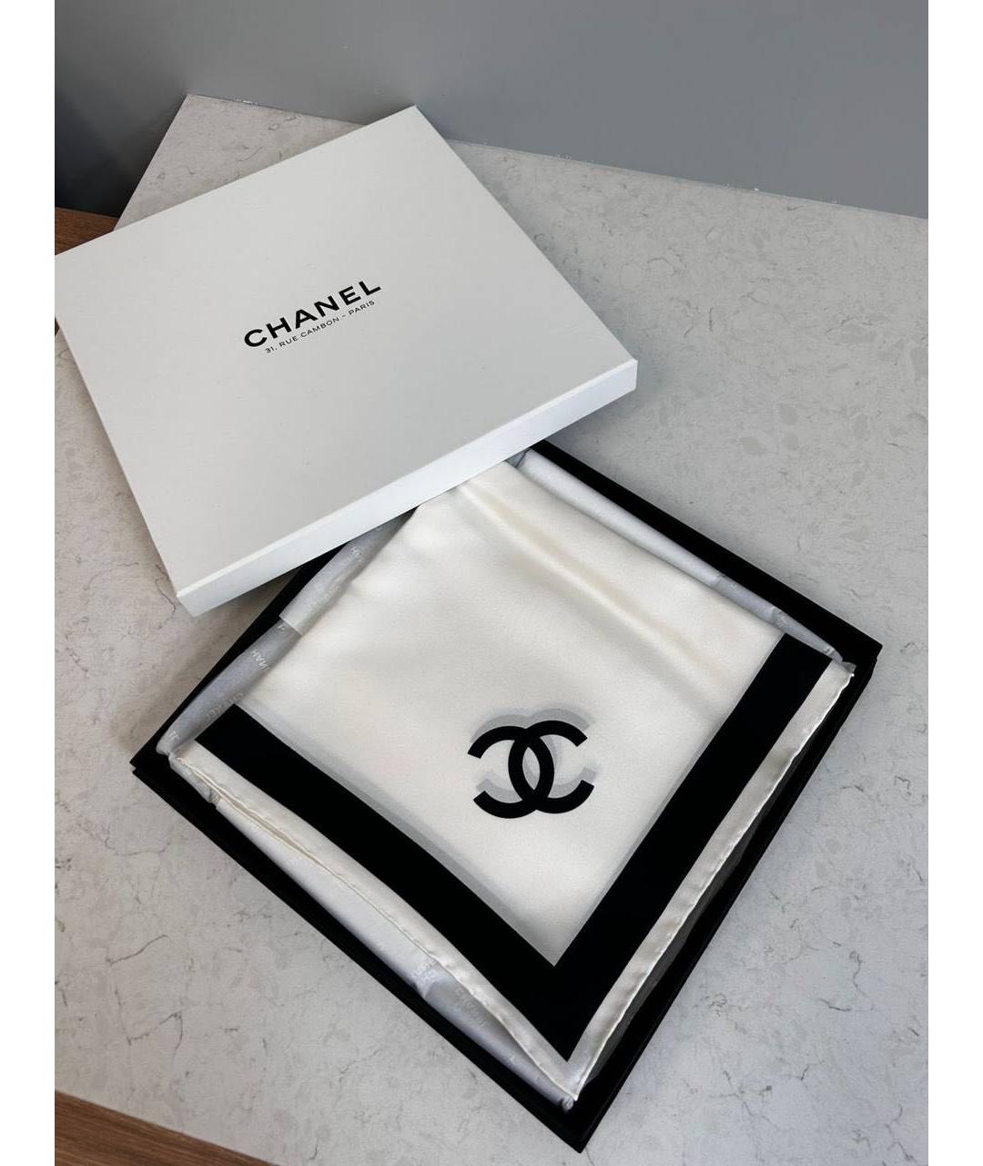 CHANEL Белый шелковый платок, фото 3