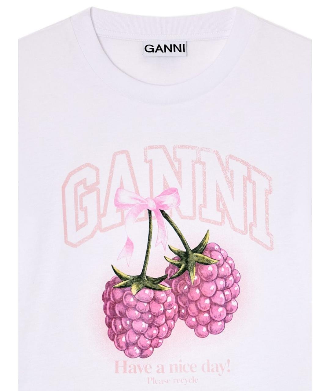 GANNI Белая хлопковая футболка, фото 2