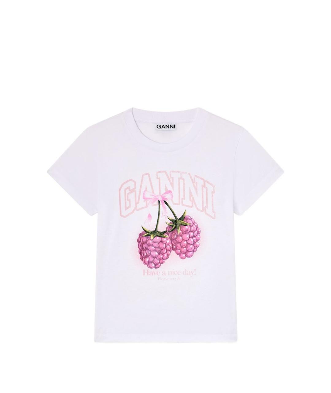 GANNI Белая хлопковая футболка, фото 1